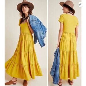 Anthropologie Maeve mustard yellow cotton maxi dress - Medium
